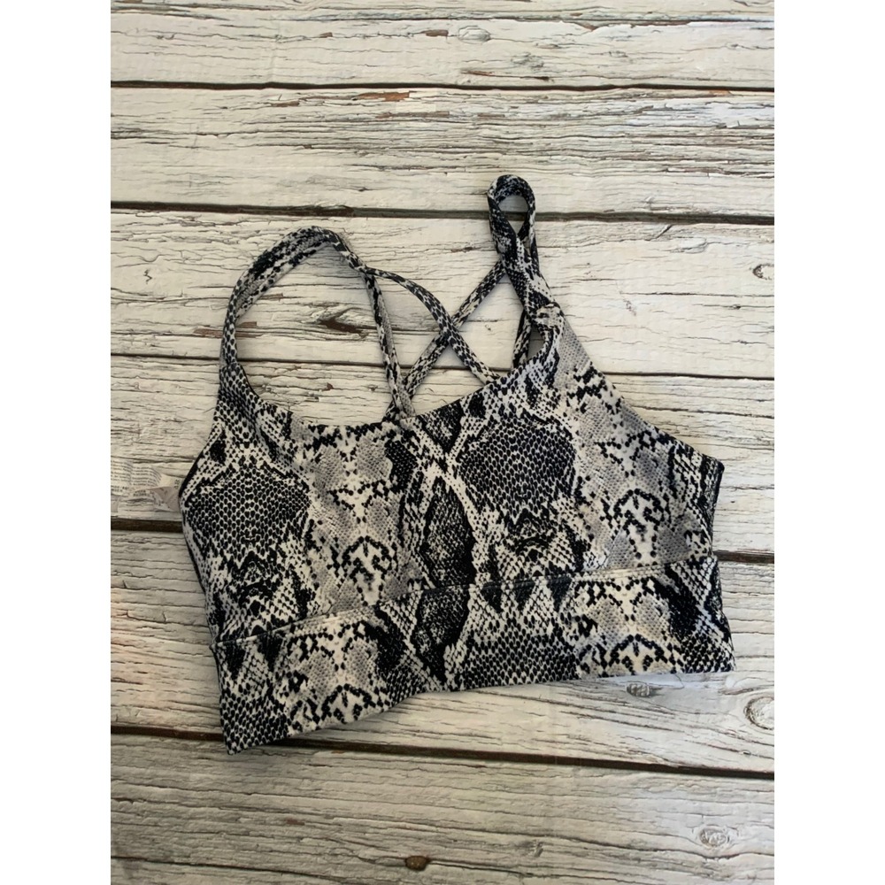 Balance Collection Snakeskin Strappy Back Sports Bra Grey Black Womens Medium